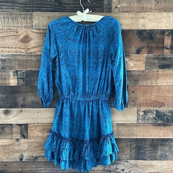 Rebecca Taylor Python Print 3/4 Sleeve Silk Shirt Dress Tunic In Jade Size 0 - Picture 4 of 13